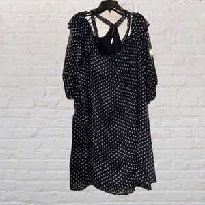 Coquette ET COQUINE- navy blue & white off the shoulder chiffon layer midi dress